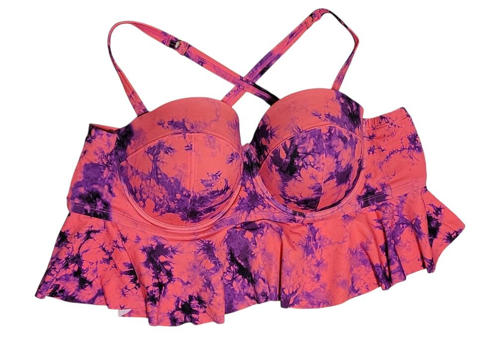 Torrid Tie Dye Flounce Underwire Swim Top Pink Purple Size 3 3X Plus